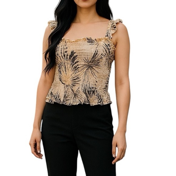 Rose + Olive Smocked Flutter Sleeve Crop Top - Picture 1 of 9
